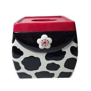 Jane Kitching Square Porcelain Black White Cow Spots Tissue Box Cover Retro